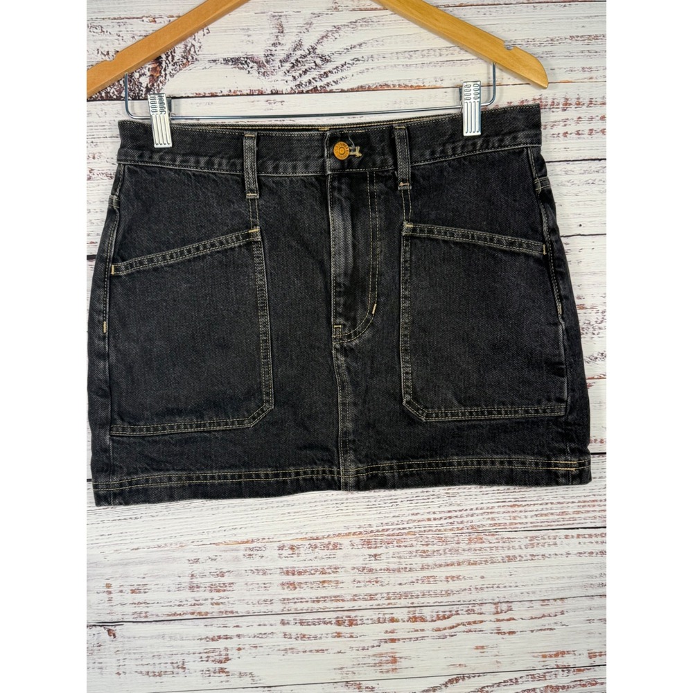 Madewell Utility Mini Skirt NM536 Womens 27 Black Denim Patch Pocket Cotton